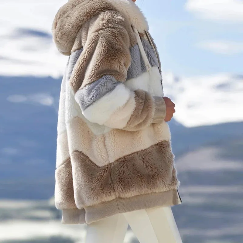 Flytonn-Thick Warm Teddy Coat Women Winter Long Sleeve Fluffy Hairy Fake Fur Jackets Female Hooded Zipper Pockets Plus Size Overcoat