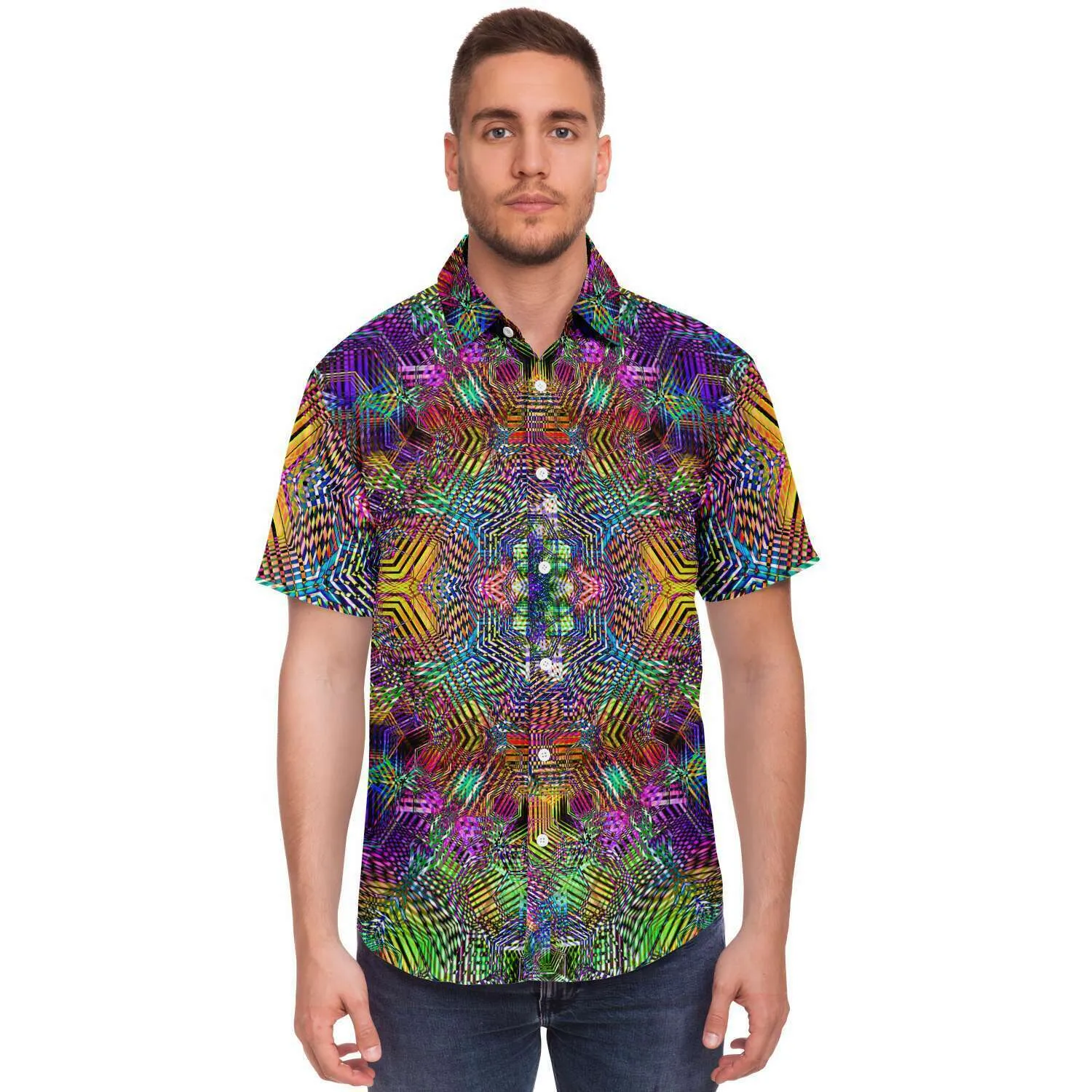 Geometric Madness Button Shirt | yantrart