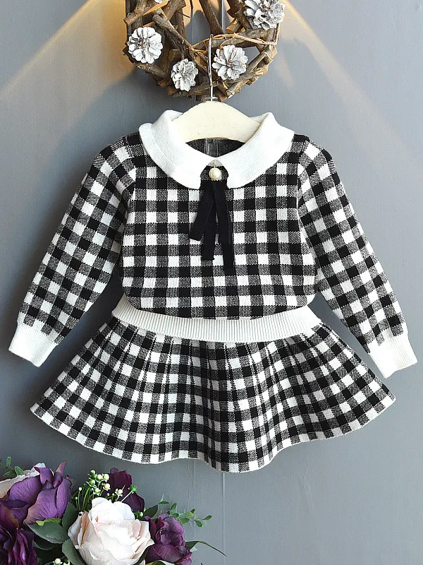 Girls A Little Fancy Plaid Cardigan and Skirt Set