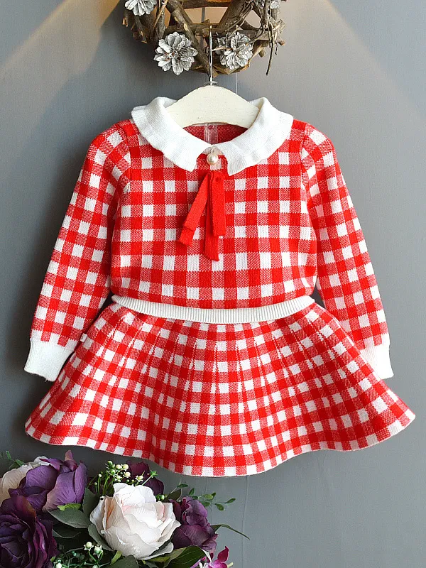 Girls A Little Fancy Plaid Cardigan and Skirt Set