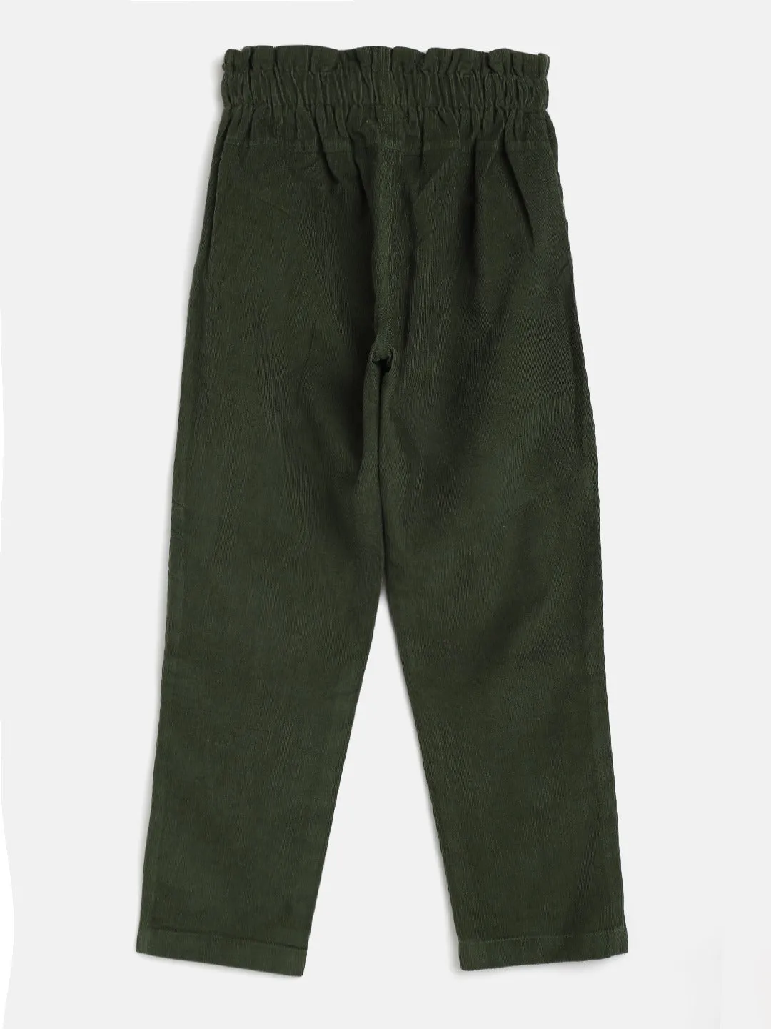 Girls Olive Corduroy Paper Bag Pants