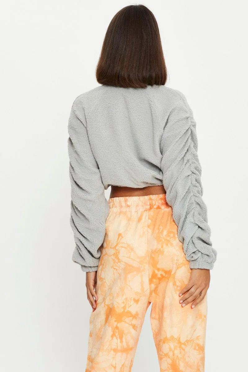 Grey Teddy Zip Front Jacket