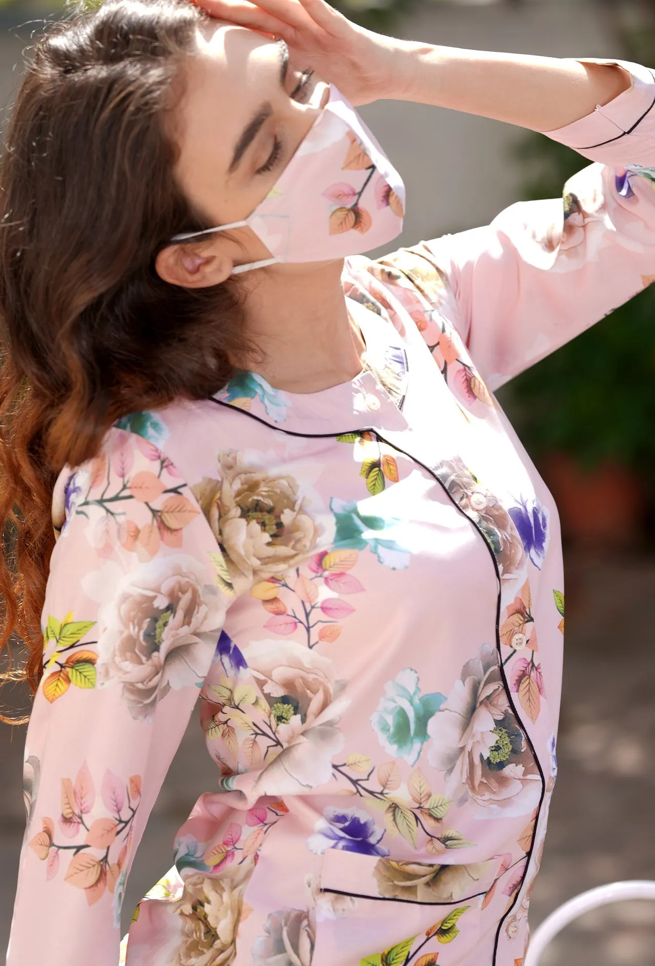 GudNini Blossom Baby Pink Organic Cotton Henely Collar PJ Set For Women