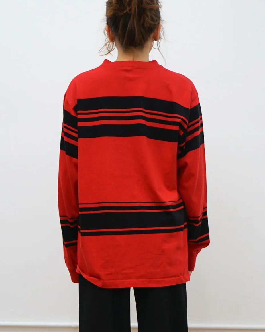Henley Shirt L/S / Red Stripe