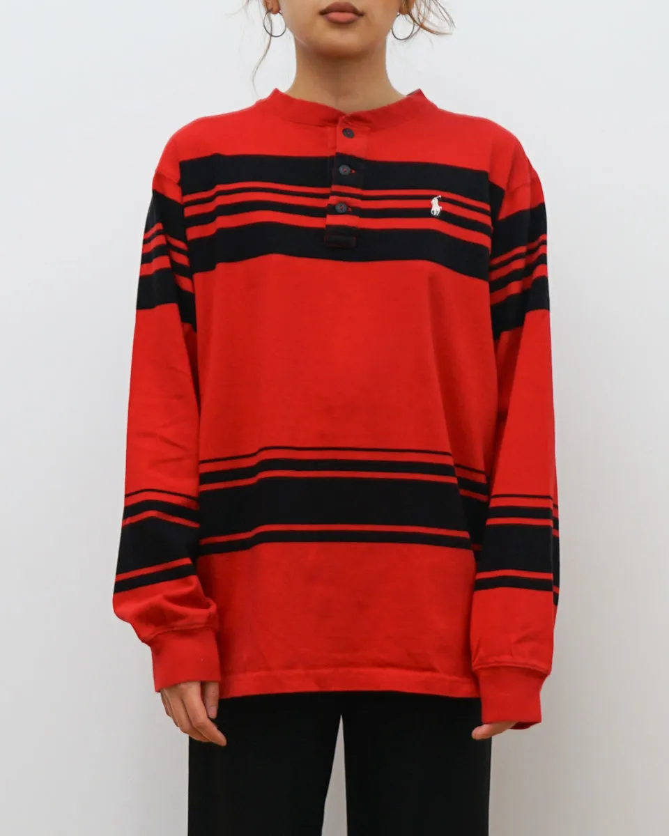 Henley Shirt L/S / Red Stripe