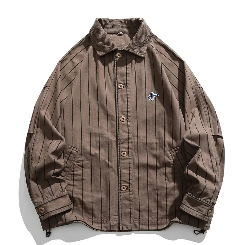 High Quality Cotton Batik Striped Shirt - Casual Cargo Coat with Long Sleeve