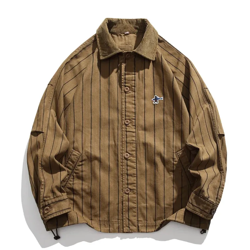 High Quality Cotton Batik Striped Shirt - Casual Cargo Coat with Long Sleeve