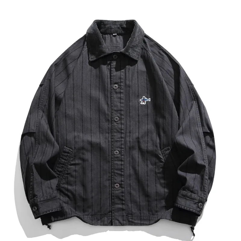 High Quality Cotton Batik Striped Shirt - Casual Cargo Coat with Long Sleeve