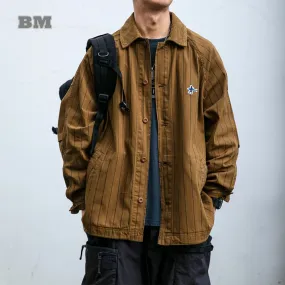 High Quality Cotton Batik Striped Shirt - Casual Cargo Coat with Long Sleeve