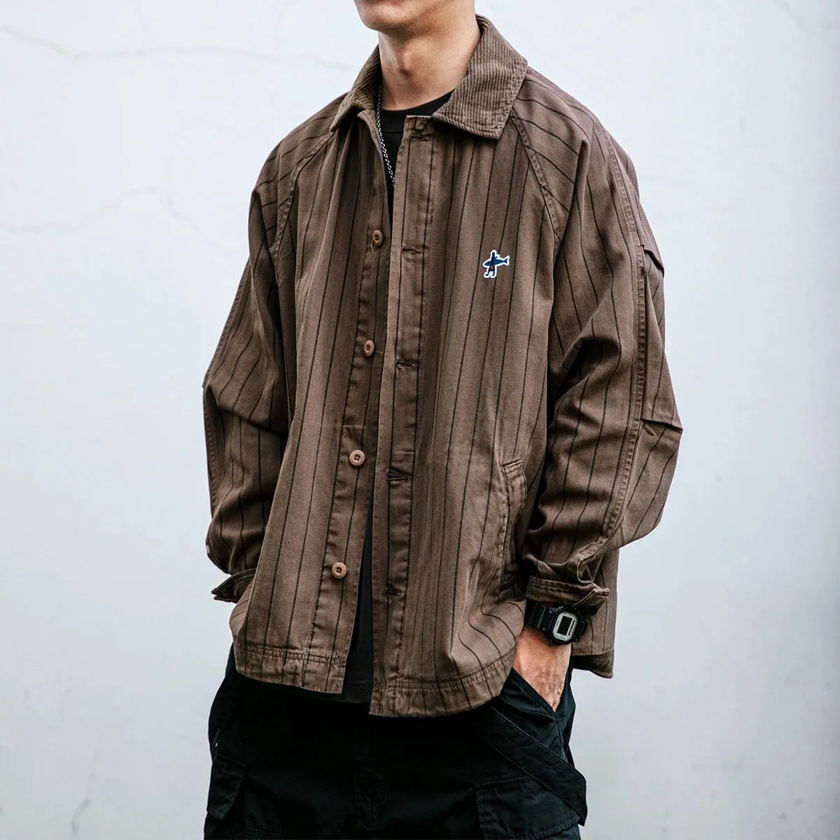 High Quality Cotton Batik Striped Shirt - Casual Cargo Coat with Long Sleeve