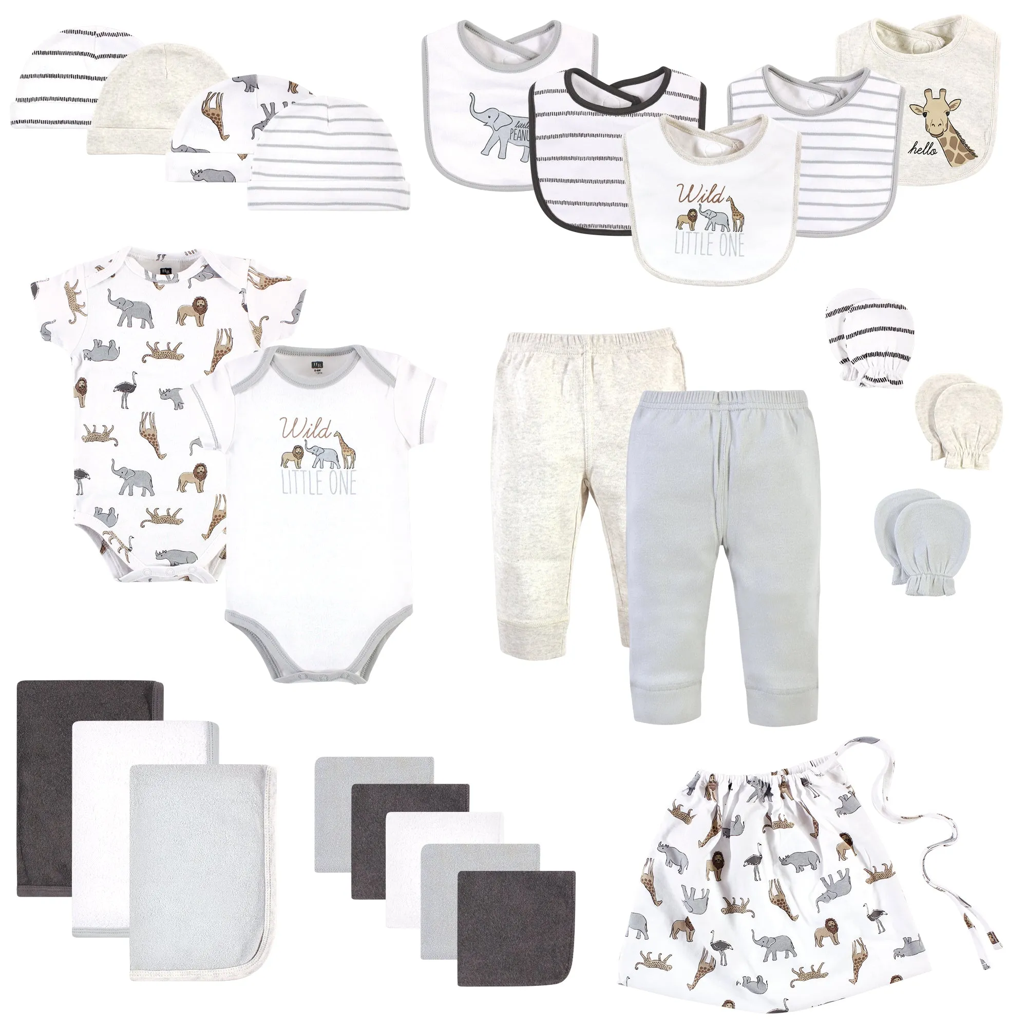 Hudson Baby Layette Baby Starter Set 25pc, Modern Neutral Safari
