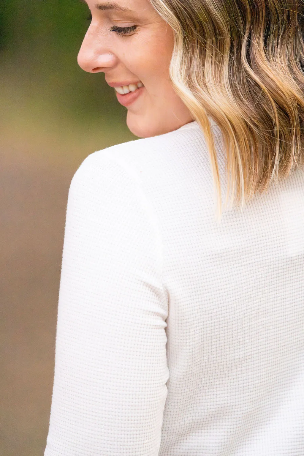 IN STOCK Harper Long Sleeve Henley - White | Women's Cozy Shirt FINAL SALE