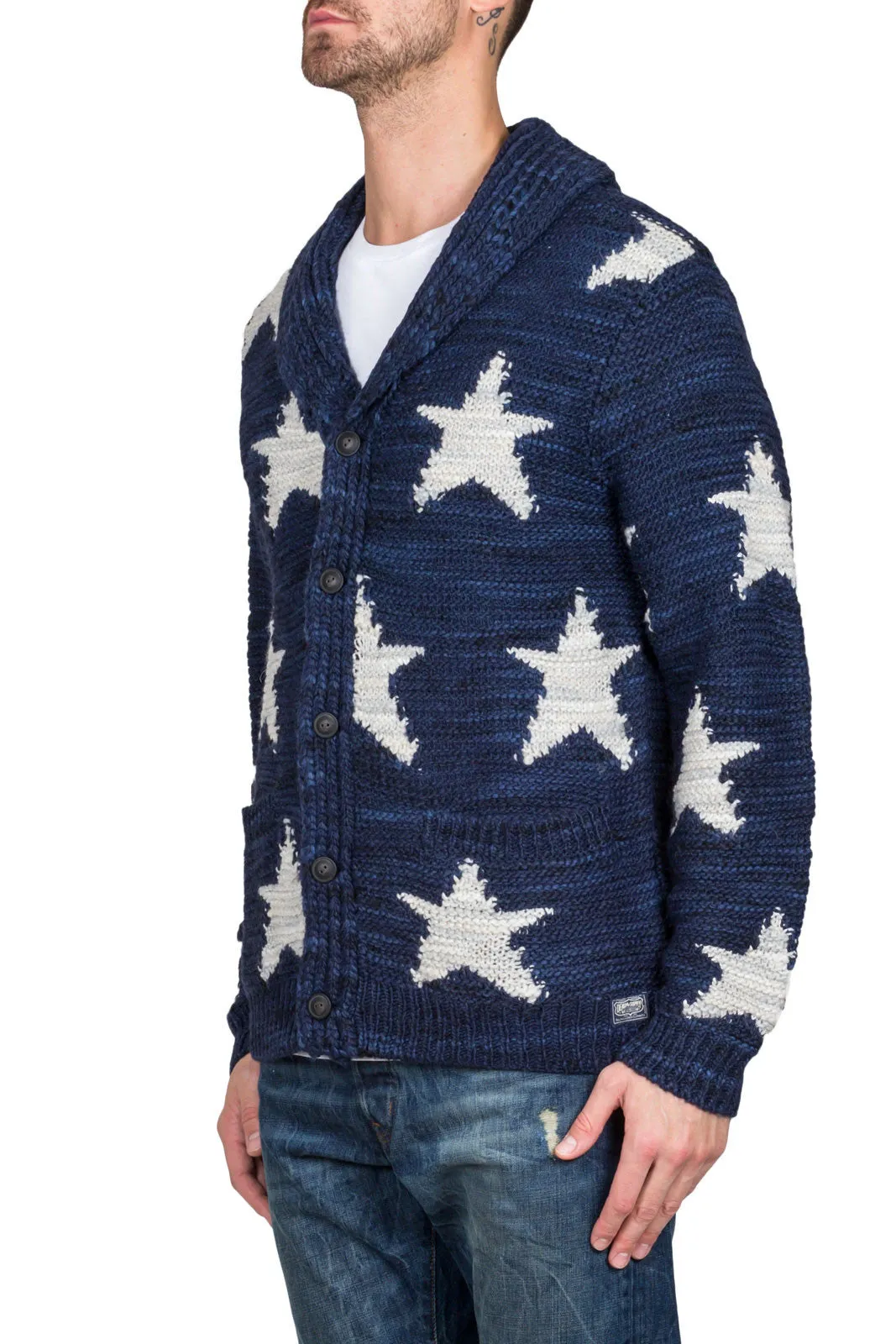 Intarsia-Knit Shawl Cardigan