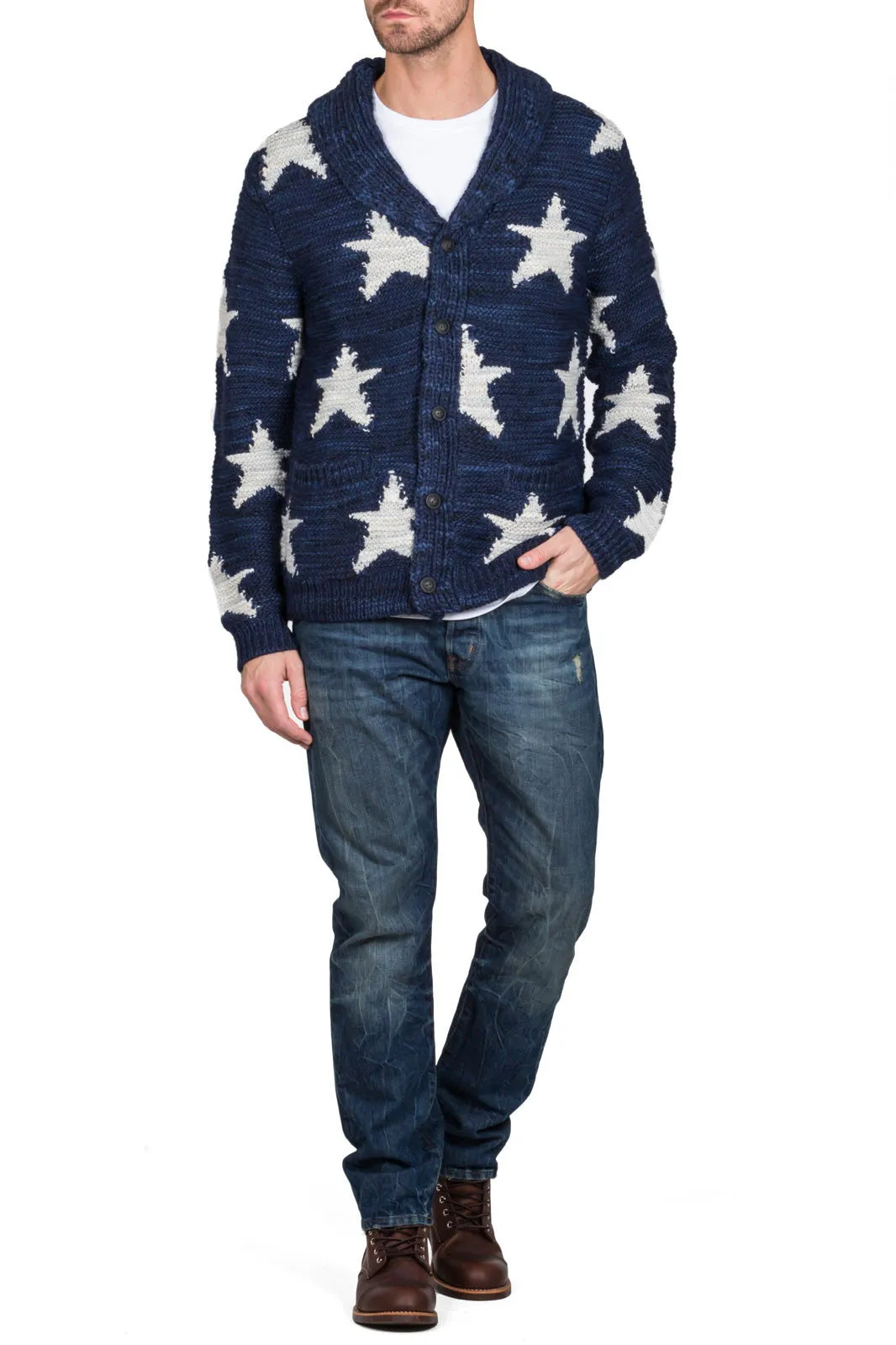 Intarsia-Knit Shawl Cardigan