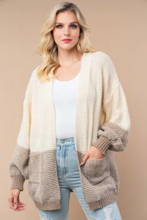 Ivory Two-Tone Knit Cardigan by White Birch