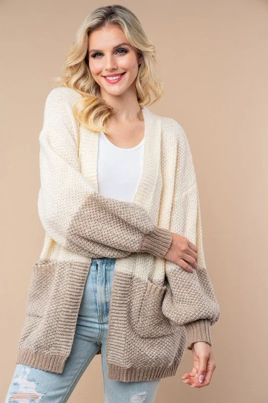 Ivory Two-Tone Knit Cardigan by White Birch