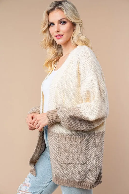 Ivory Two-Tone Knit Cardigan by White Birch
