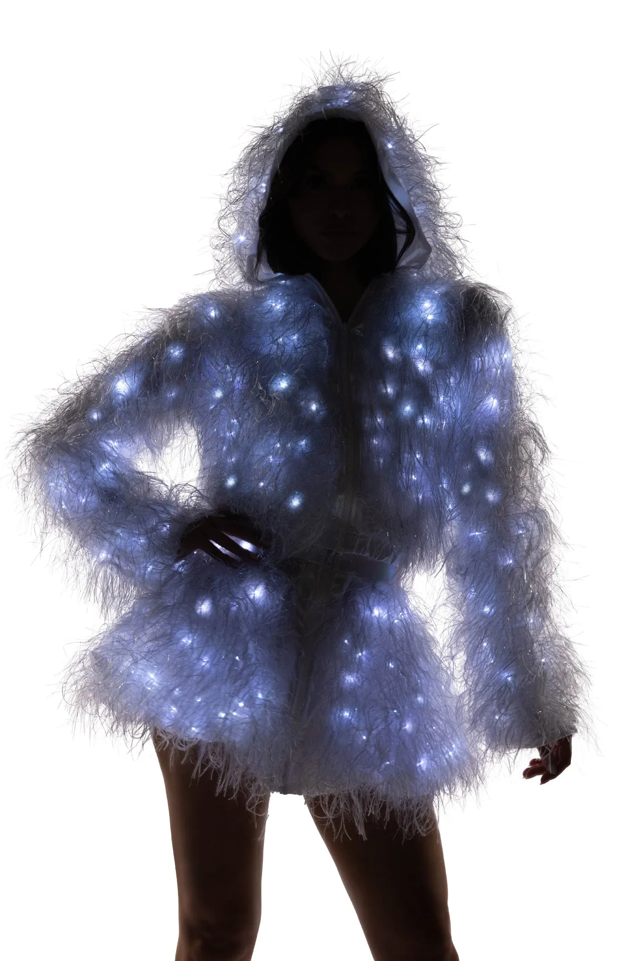 J-Valentine FE298 - Light-Up Lurex Shag Hooded Cropped Jacket