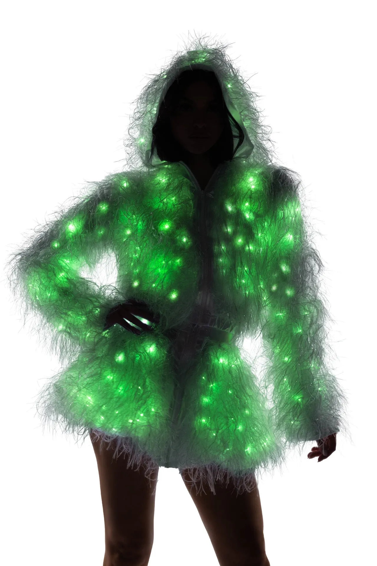 J-Valentine FE298 - Light-Up Lurex Shag Hooded Cropped Jacket