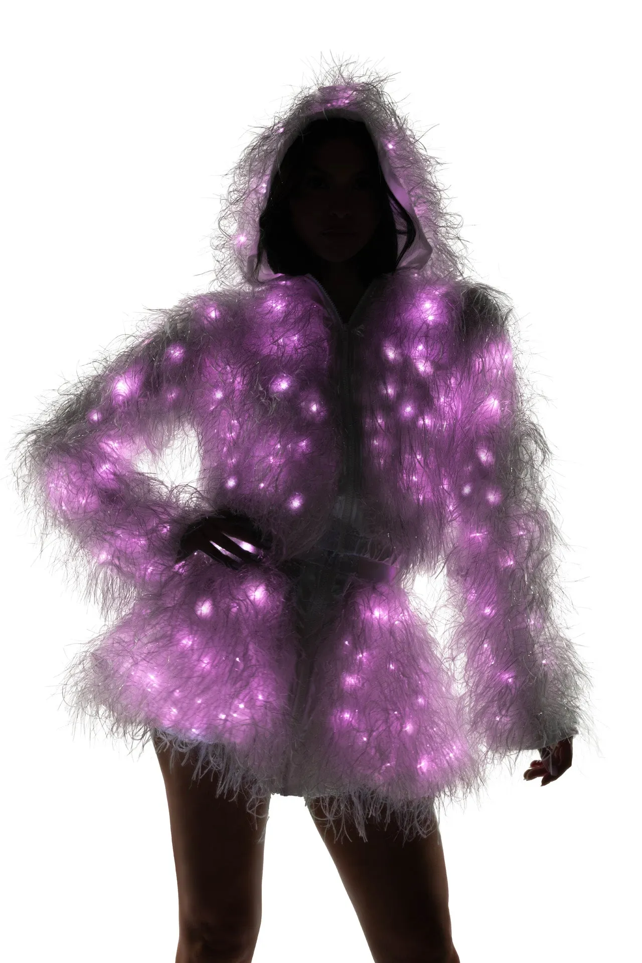 J-Valentine FE298 - Light-Up Lurex Shag Hooded Cropped Jacket
