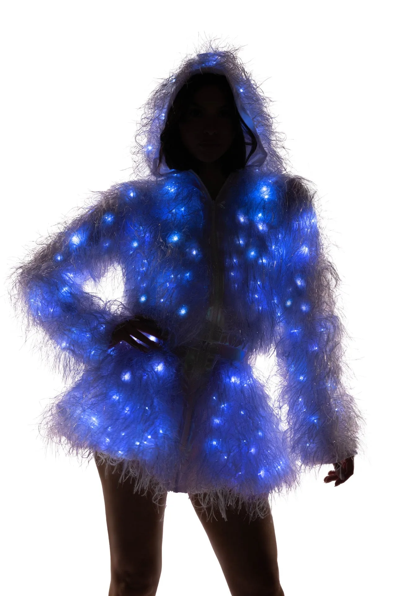 J-Valentine FE298 - Light-Up Lurex Shag Hooded Cropped Jacket