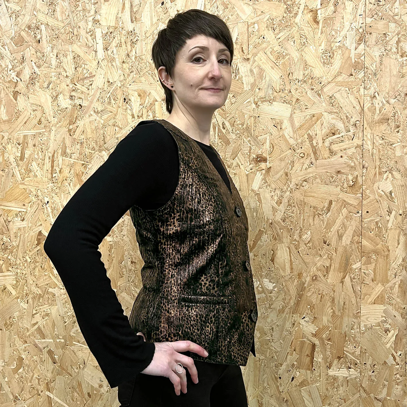 JEPKE Leather Waistcoat / Black Leopard