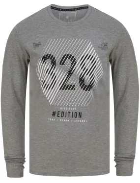 Keystone Motif Cotton Jersey Long Sleeve Top In Mid Grey Marl - Dissident