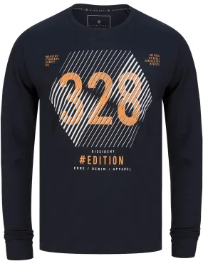 Keystone Motif Cotton Jersey Long Sleeve Top In Sky Captain Navy - Dissident