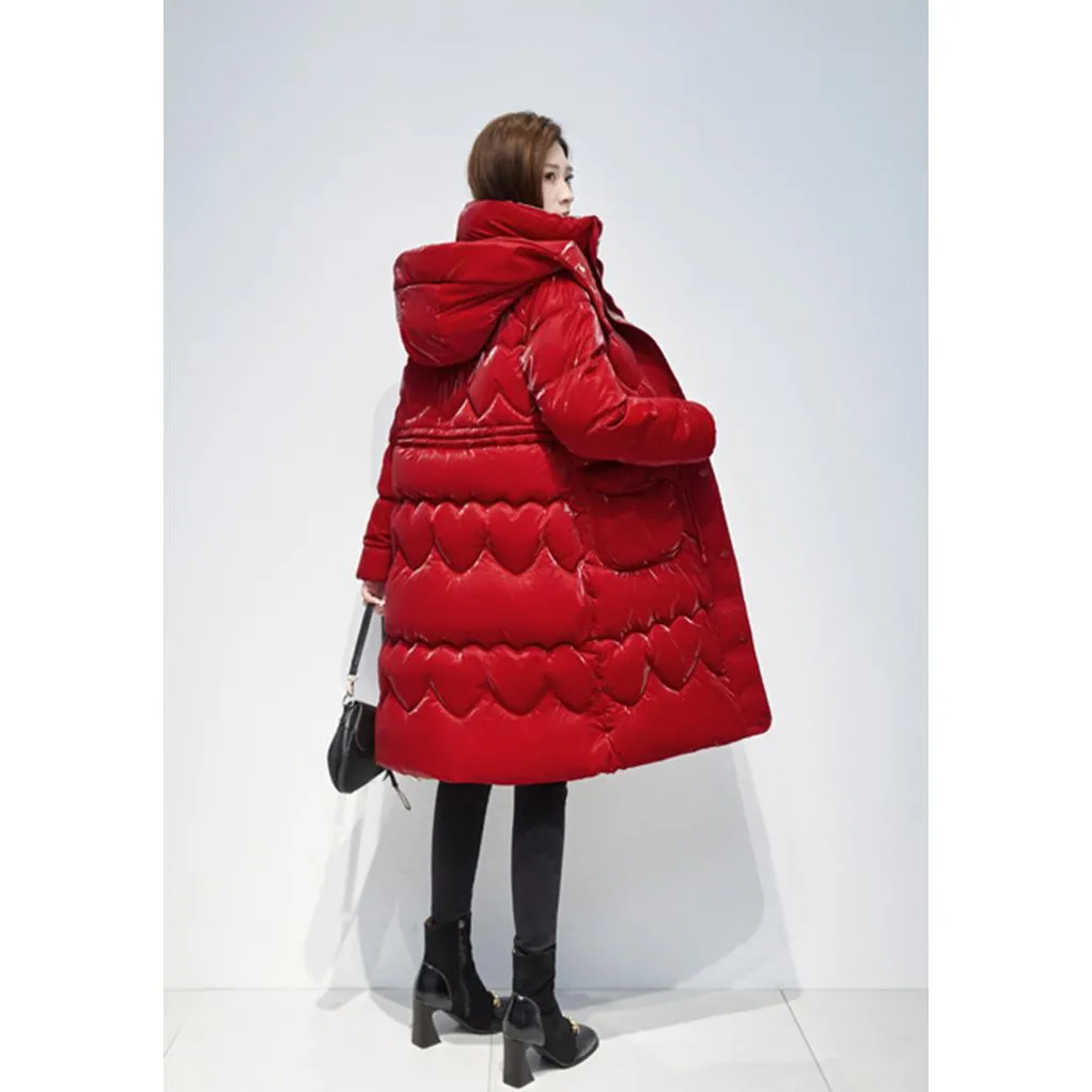 Knee-Length Waterproof Bright Surface Puffer Coat