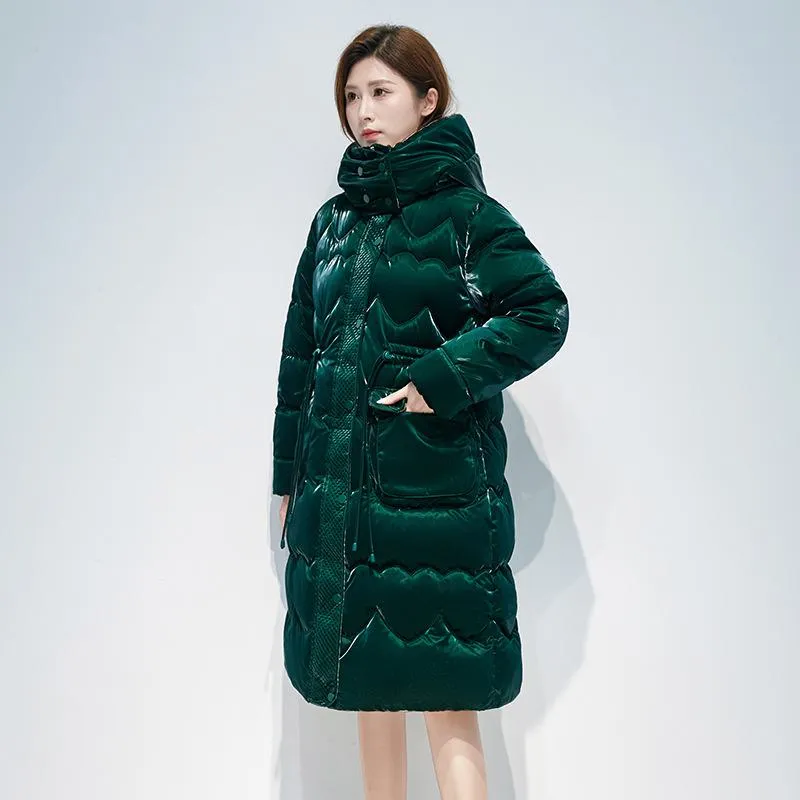 Knee-Length Waterproof Bright Surface Puffer Coat