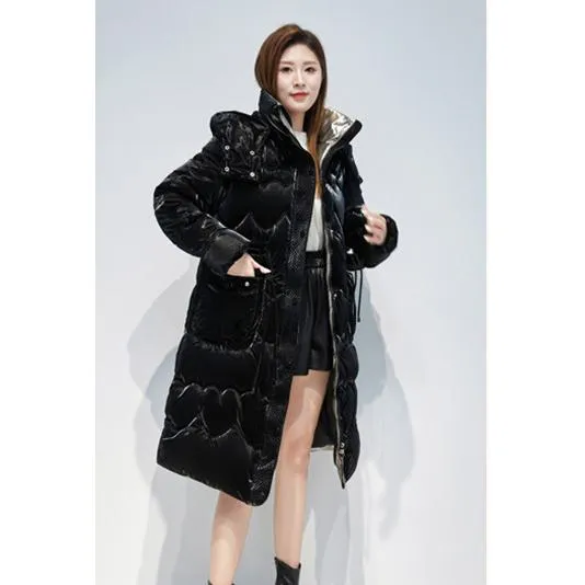 Knee-Length Waterproof Bright Surface Puffer Coat