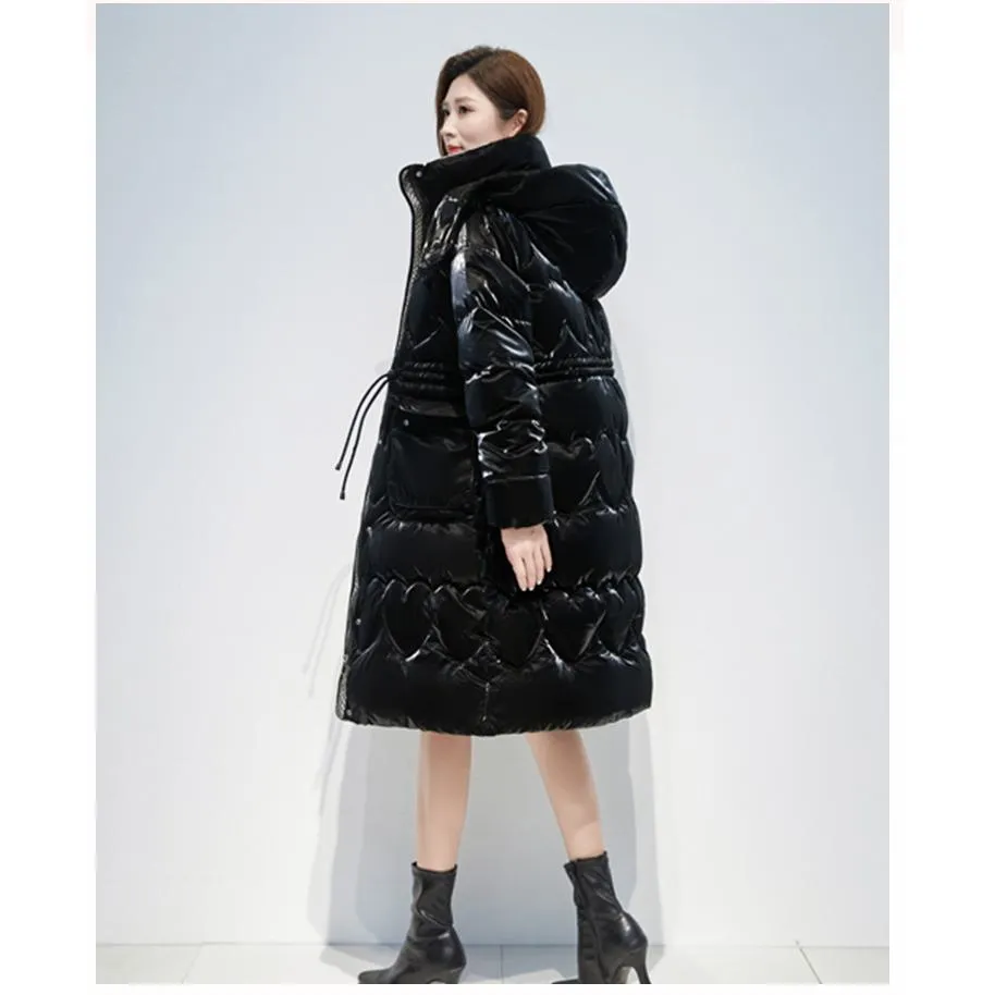 Knee-Length Waterproof Bright Surface Puffer Coat