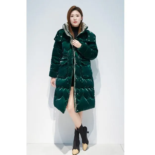Knee-Length Waterproof Bright Surface Puffer Coat