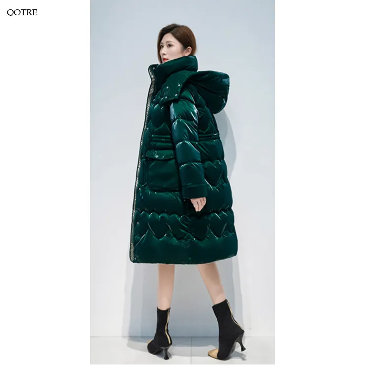 Knee-Length Waterproof Bright Surface Puffer Coat