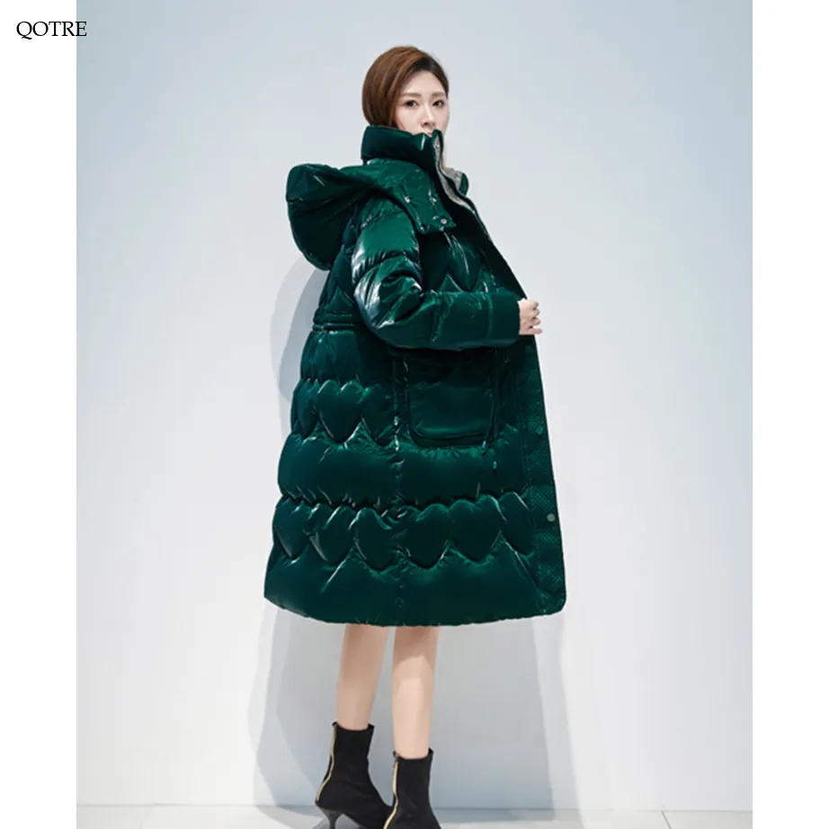 Knee-Length Waterproof Bright Surface Puffer Coat
