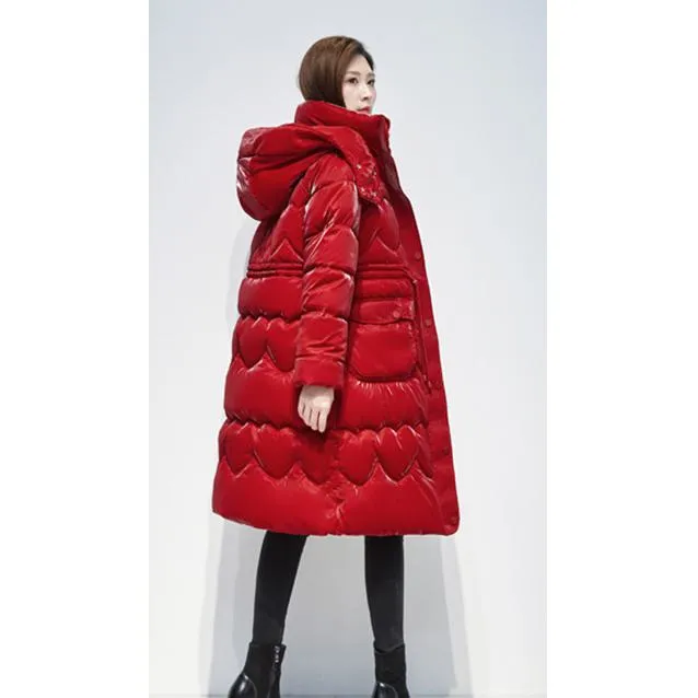 Knee-Length Waterproof Bright Surface Puffer Coat