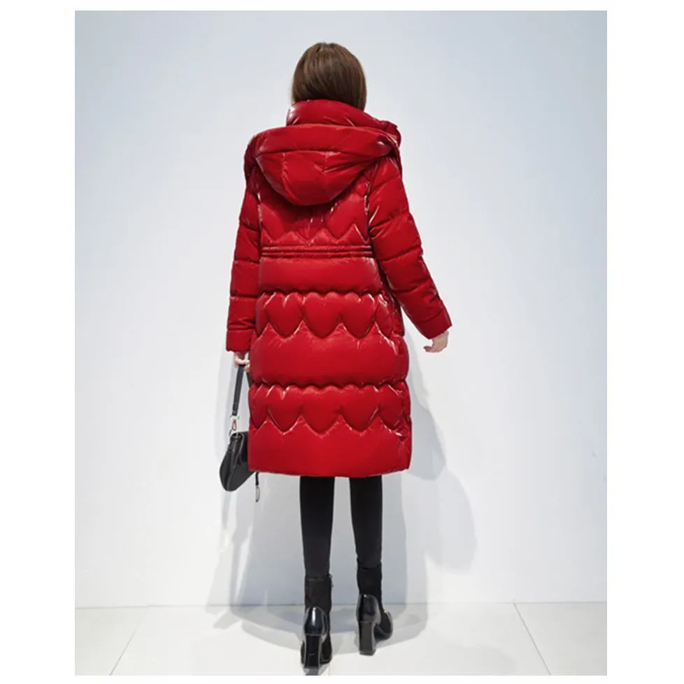 Knee-Length Waterproof Bright Surface Puffer Coat
