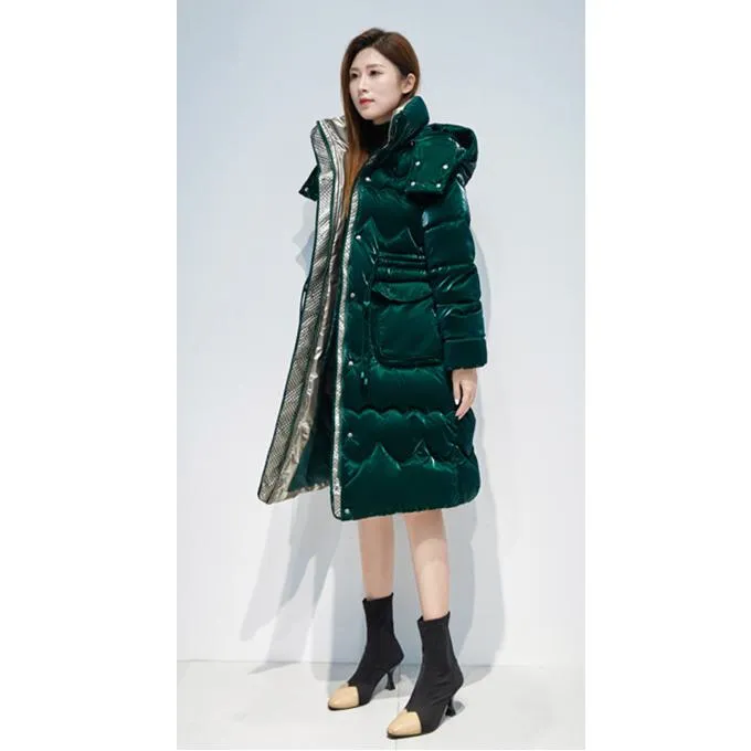 Knee-Length Waterproof Bright Surface Puffer Coat