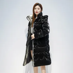 Knee-Length Waterproof Bright Surface Puffer Coat