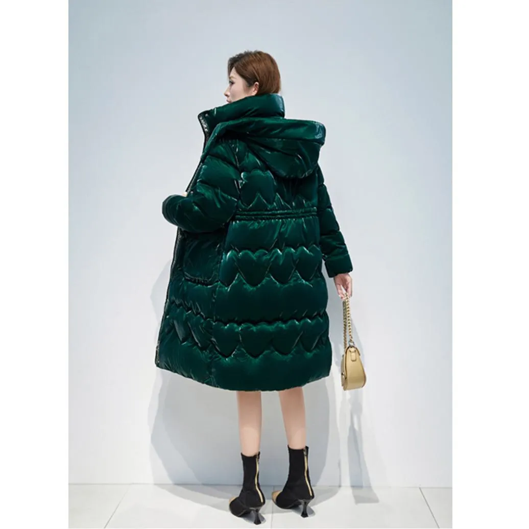 Knee-Length Waterproof Bright Surface Puffer Coat
