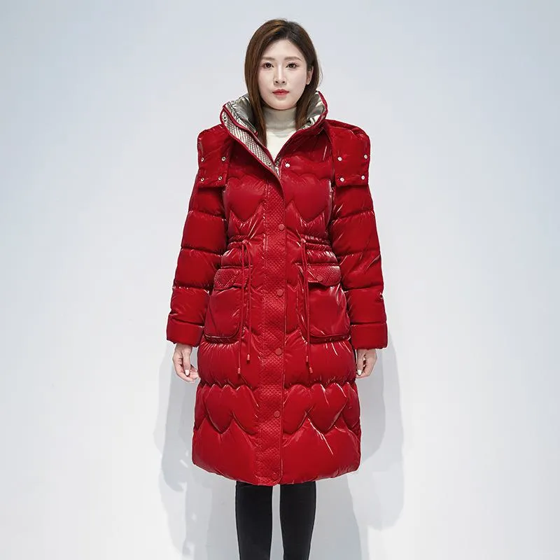 Knee-Length Waterproof Bright Surface Puffer Coat