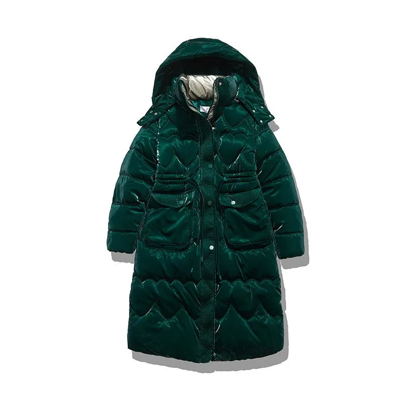 Knee-Length Waterproof Bright Surface Puffer Coat