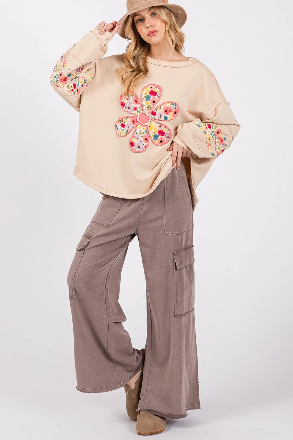 Knit Terry Mineral Wash Wide Leg Pants - Charcoal