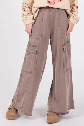 Knit Terry Mineral Wash Wide Leg Pants - Charcoal