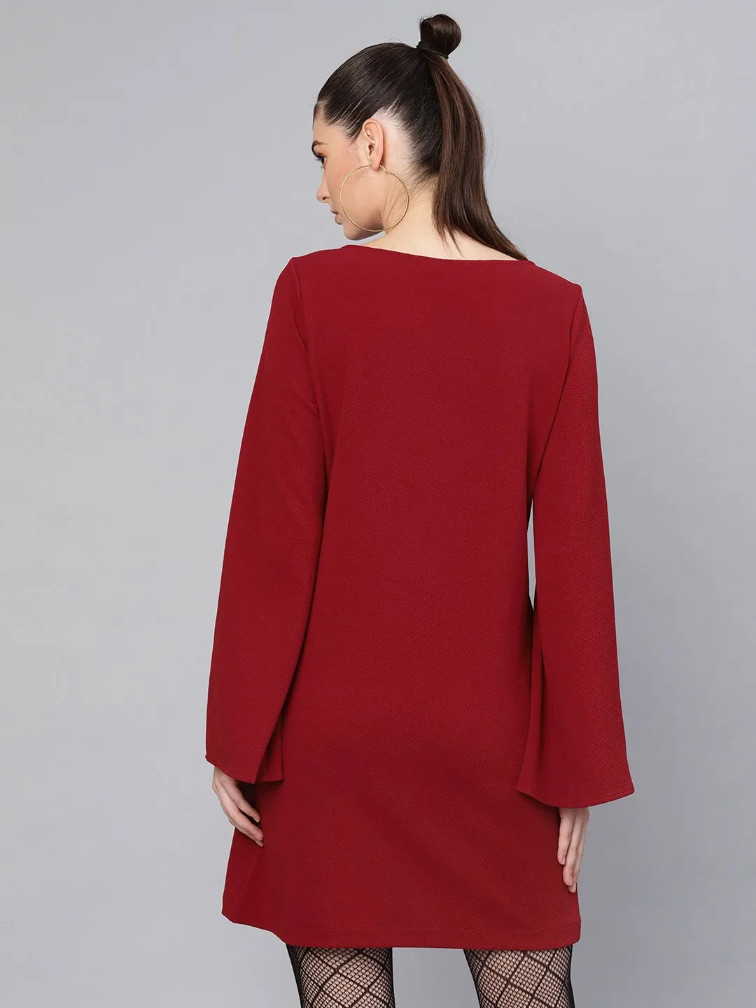 Maroon Cape Sleeves Shift Dress