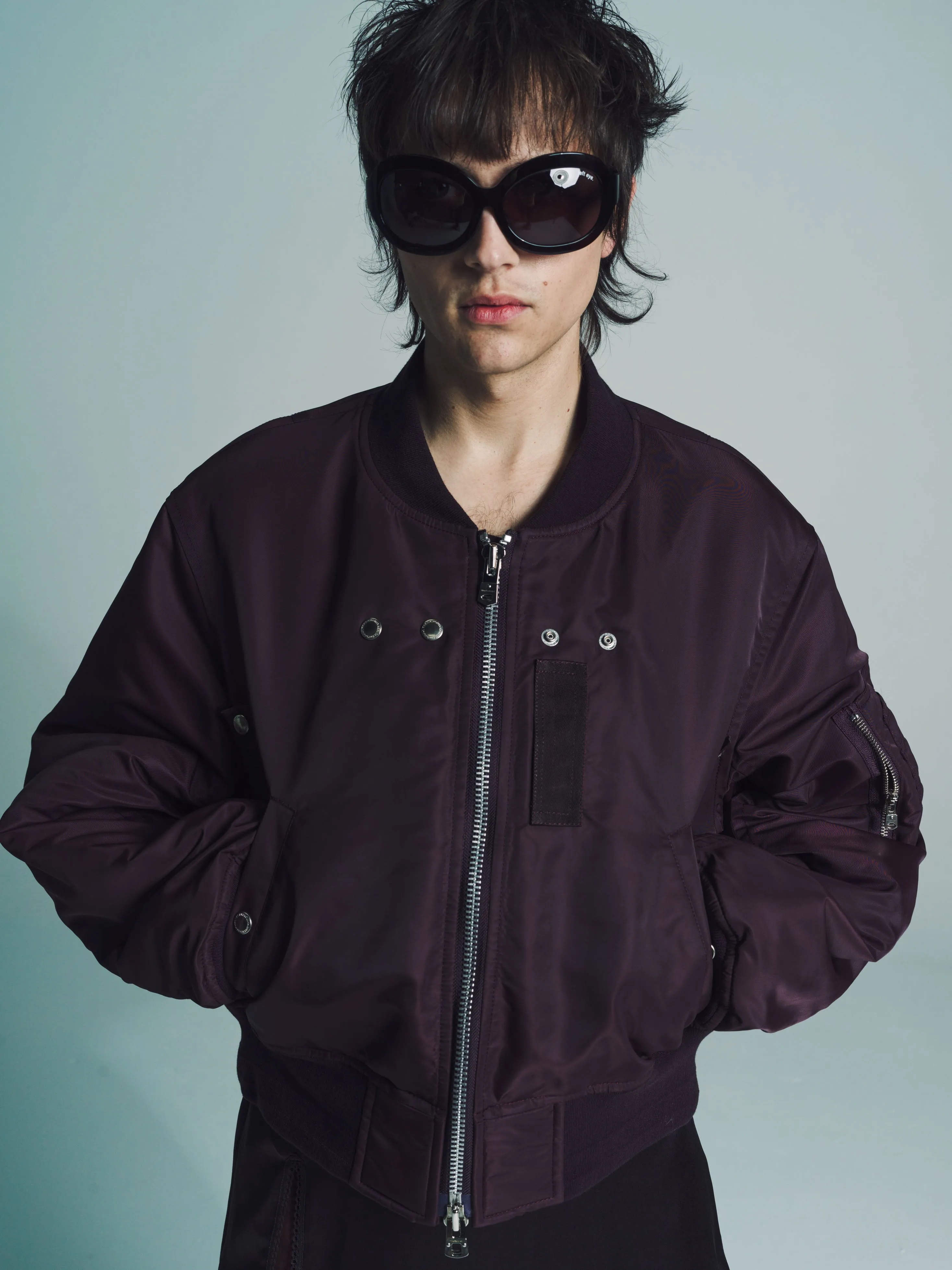 Maroon Two-Way Cropped Bomber Jacket