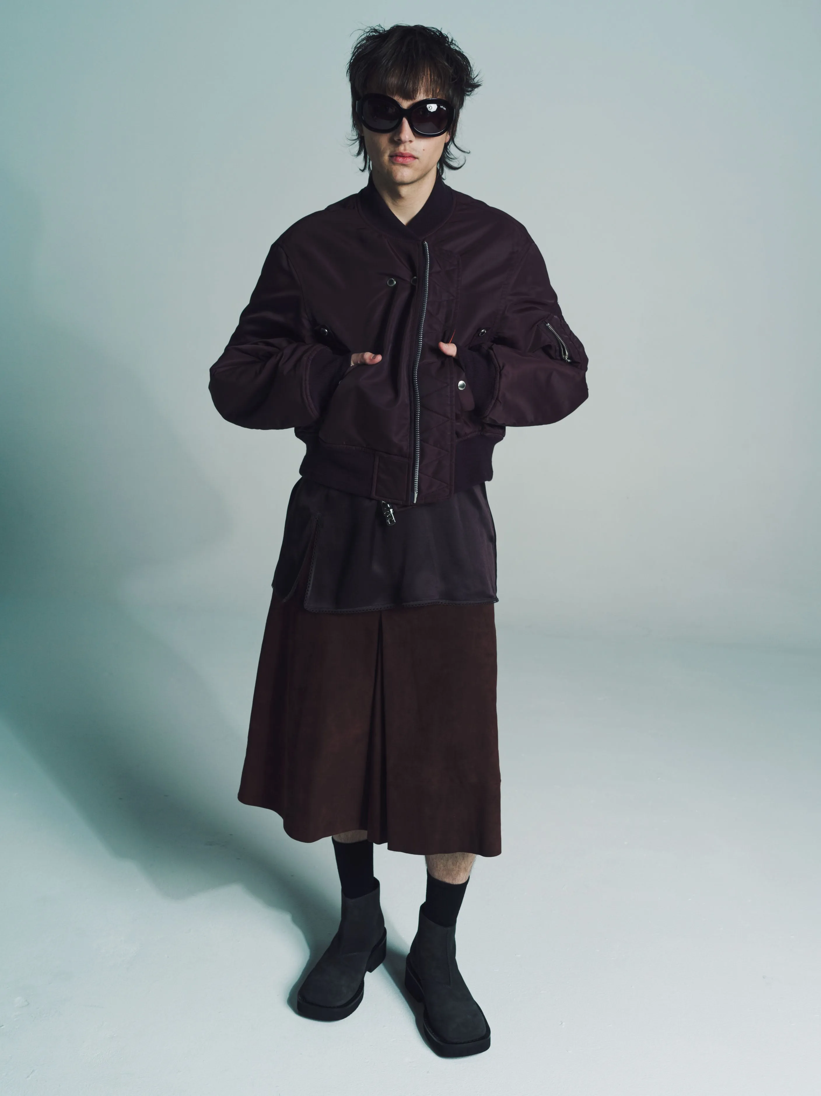 Maroon Two-Way Cropped Bomber Jacket