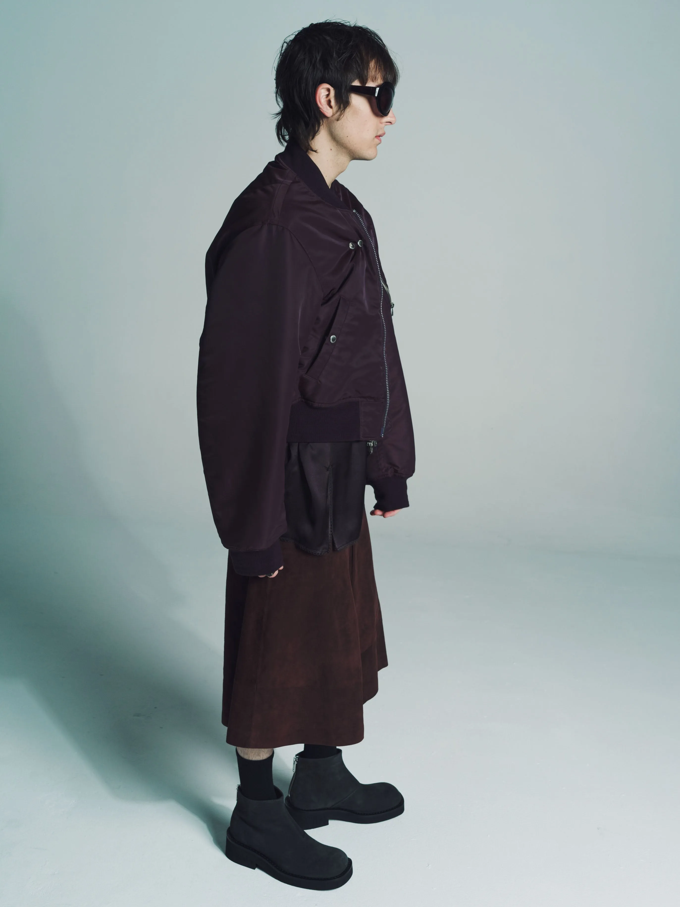 Maroon Two-Way Cropped Bomber Jacket
