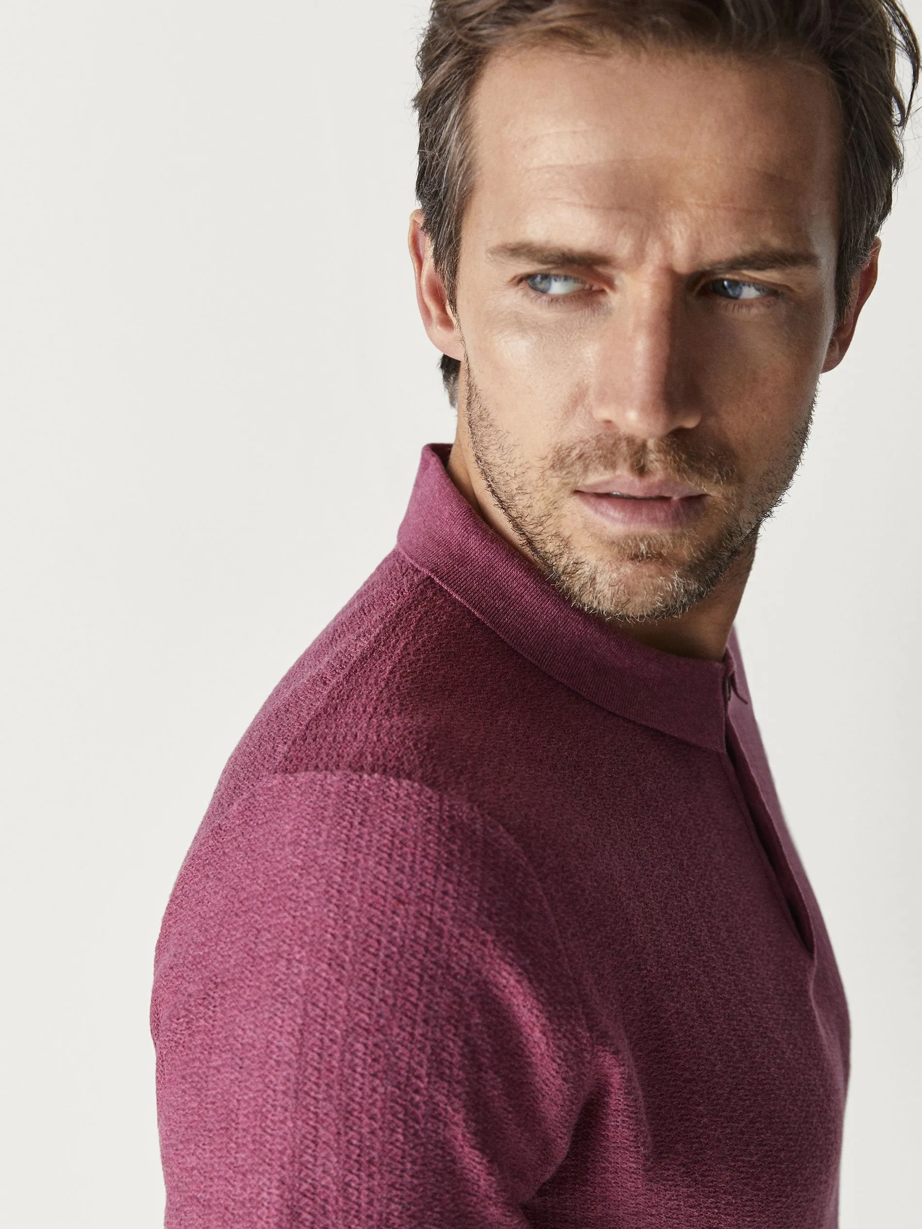 Massimo Dutti Polo-style Solo Style Textured Weave Mens Sweater
