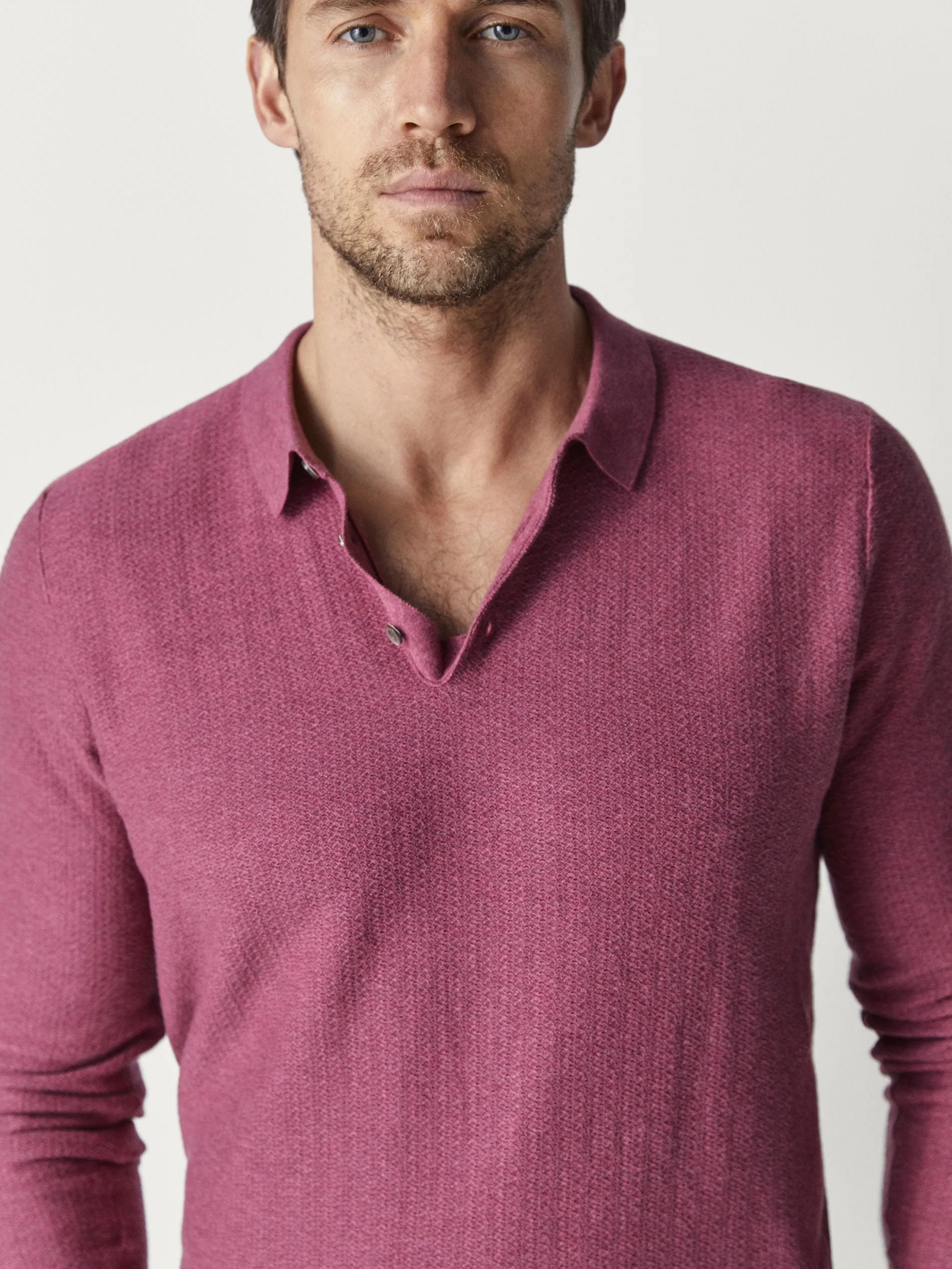 Massimo Dutti Polo-style Solo Style Textured Weave Mens Sweater